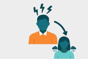 illustration af stress der smitter fra leder til medarbejder